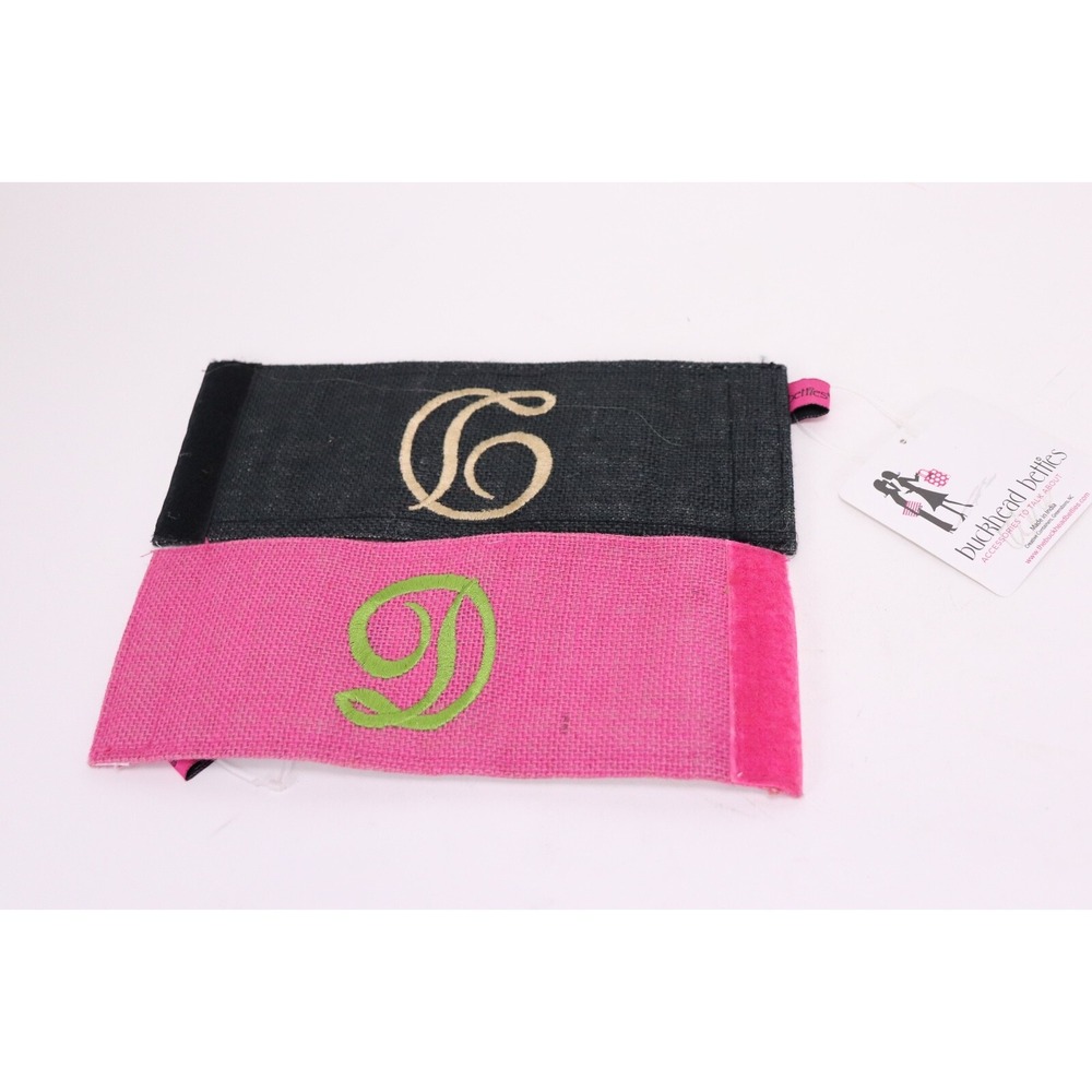 Buckhead Betties Can Cooler Set Black & Hot Pink Monogram C D Jute Vinyl NWT